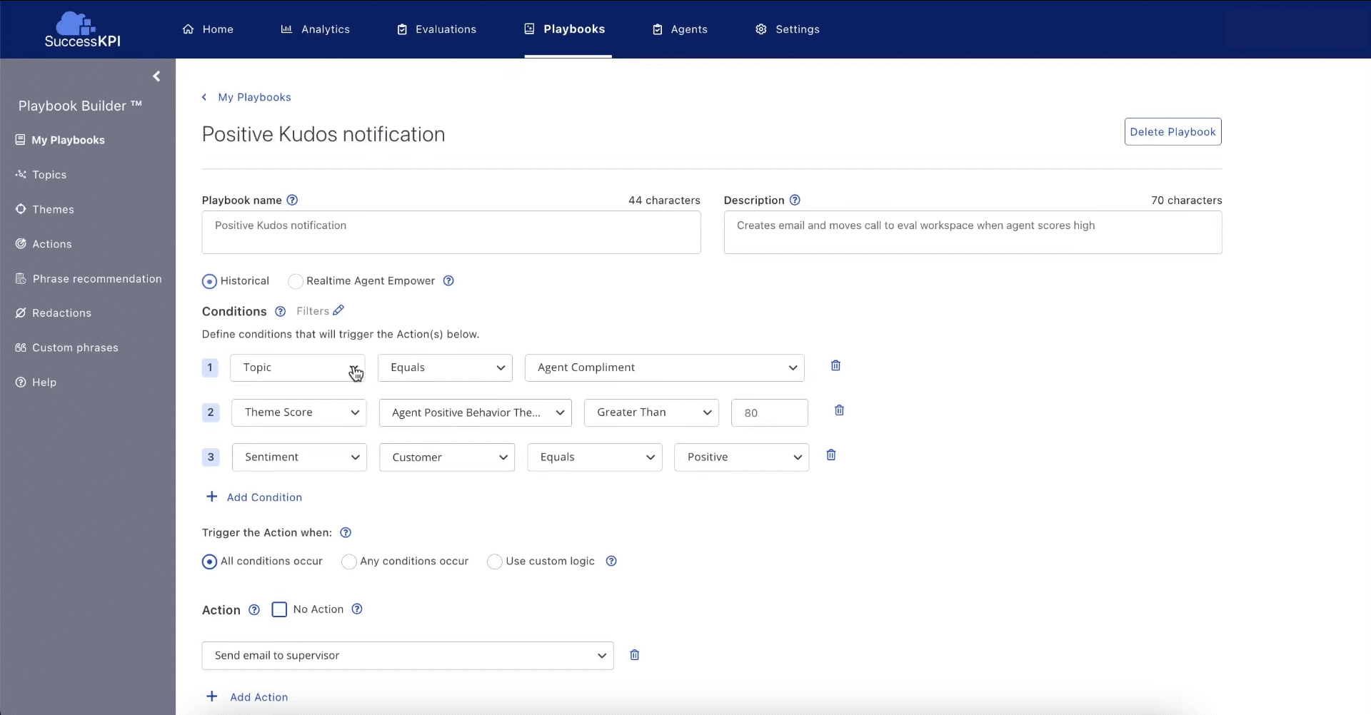 SuccessKPI's Playbook Builder in action